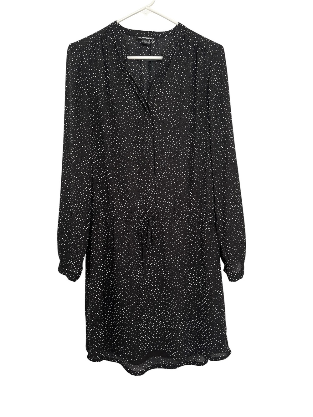 Hilary Radley SzS Black and White Splatter DottedLong Sleeve Tie-Waist Dress